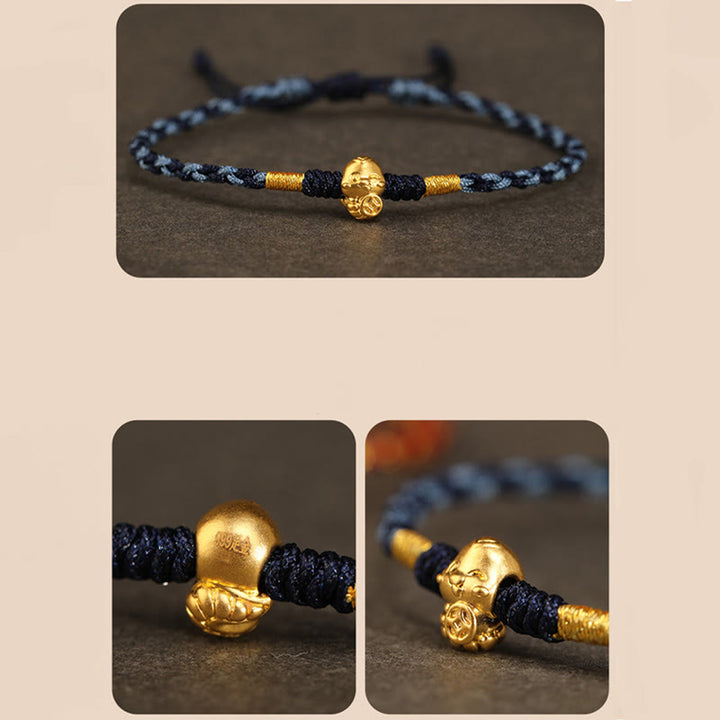 Buddha Stones999ゴールド蛇年手作りフーキャラクター銅貨幸運ブレスレット