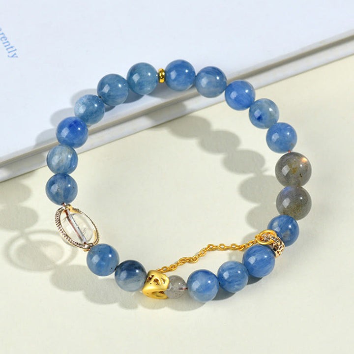 Buddha Stones天然カイヤナイト ラブラドライト ホワイトクリスタル 三日月 コミュニケーションブレスレット