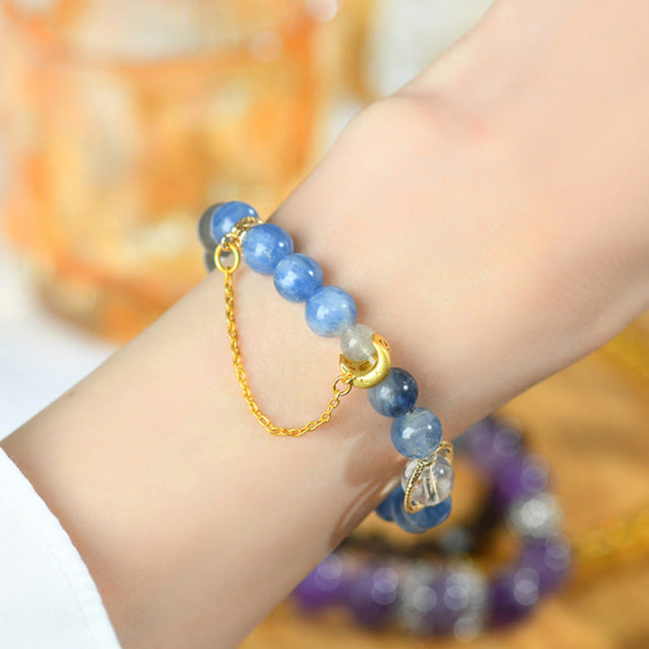 Buddha Stones天然カイヤナイト ラブラドライト ホワイトクリスタル 三日月 コミュニケーションブレスレット