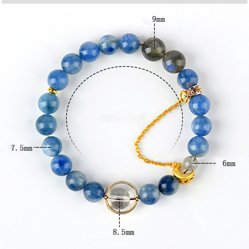 Buddha Stones天然カイヤナイト ラブラドライト ホワイトクリスタル 三日月 コミュニケーションブレスレット
