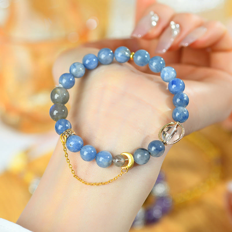 Buddha Stones天然カイヤナイト ラブラドライト ホワイトクリスタル 三日月 コミュニケーションブレスレット