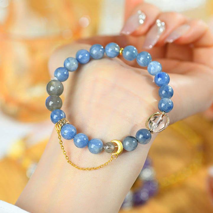 Buddha Stones天然カイヤナイト ラブラドライト ホワイトクリスタル 三日月 コミュニケーションブレスレット