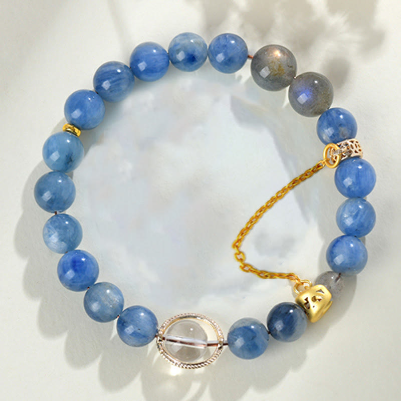 Buddha Stones天然カイヤナイト ラブラドライト ホワイトクリスタル 三日月 コミュニケーションブレスレット