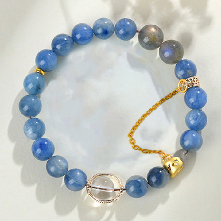Buddha Stones天然カイヤナイト ラブラドライト ホワイトクリスタル 三日月 コミュニケーションブレスレット
