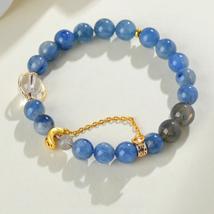 Buddha Stones天然カイヤナイト ラブラドライト ホワイトクリスタル 三日月 コミュニケーションブレスレット