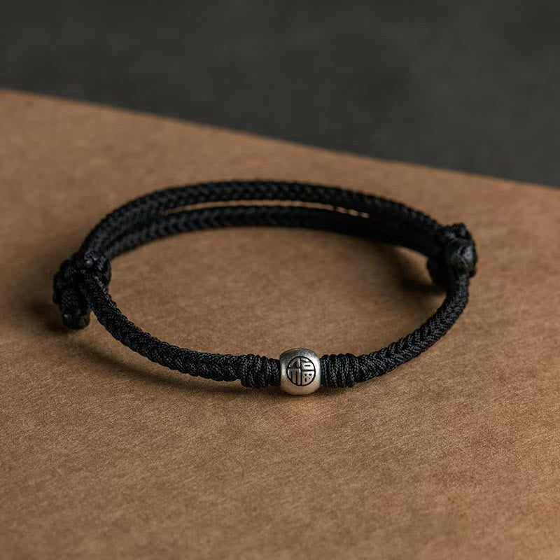 Buddha Stonesハンドメイドストリング 925 スターリングシルバー フービーズ編み込みフォーチュンブレスレット