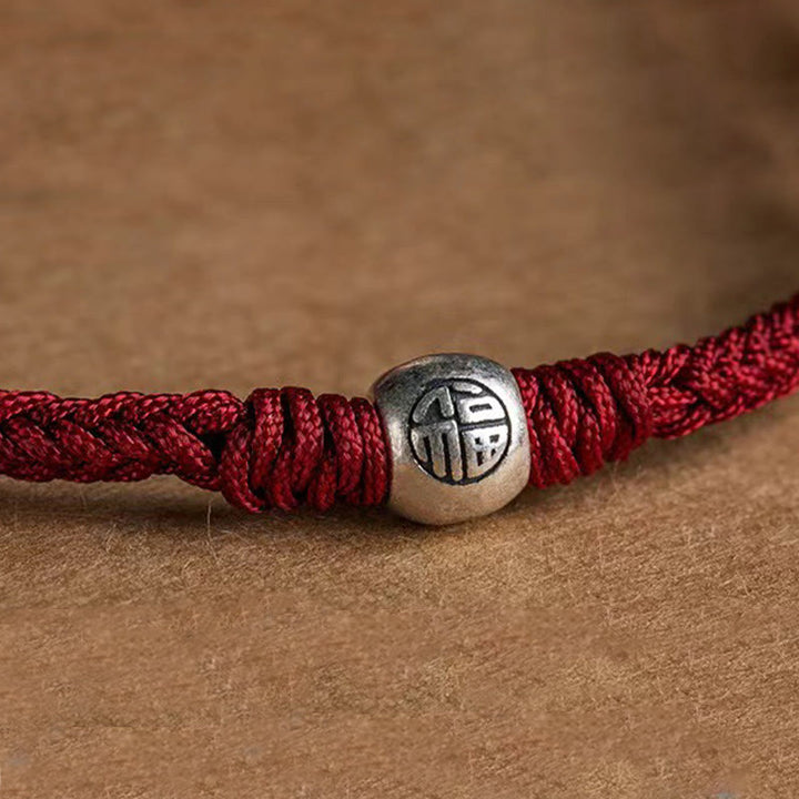 Buddha Stonesハンドメイドストリング 925 スターリングシルバー フービーズ編み込みフォーチュンブレスレット