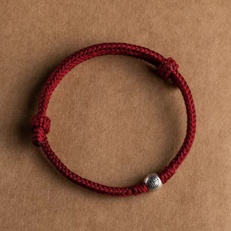Buddha Stonesハンドメイドストリング 925 スターリングシルバー フービーズ編み込みフォーチュンブレスレット