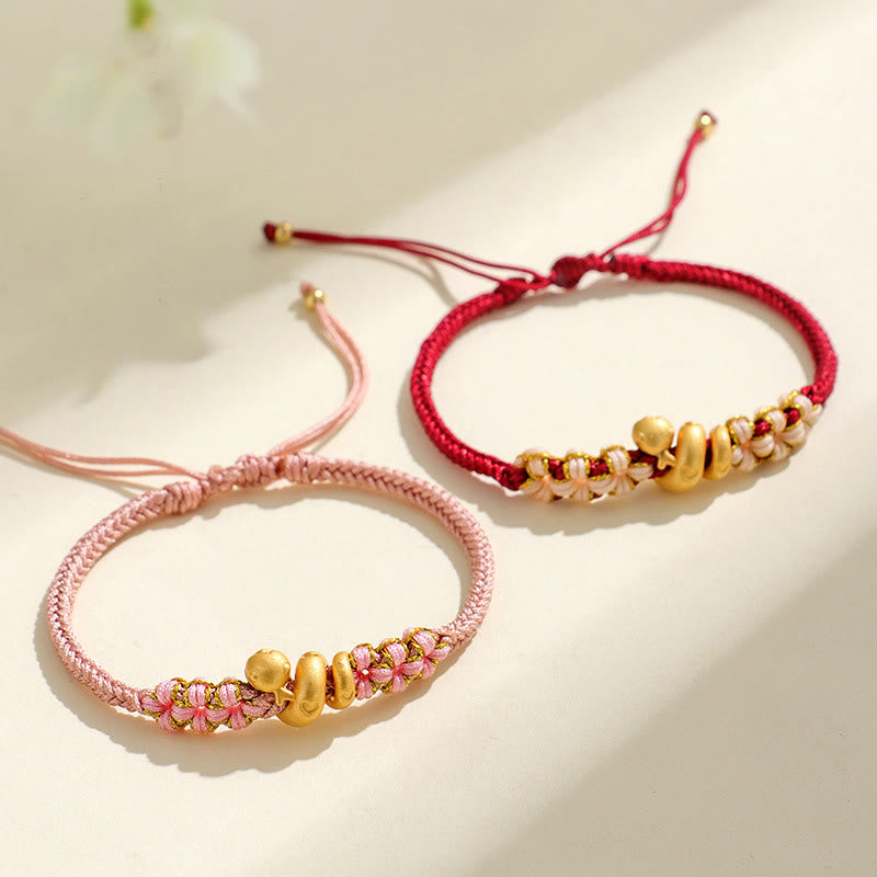 Buddha Stonesハンドメイド 999 スターリングシルバー 蛇年 赤い糸 ハート 桃の花 幸運ブレスレット