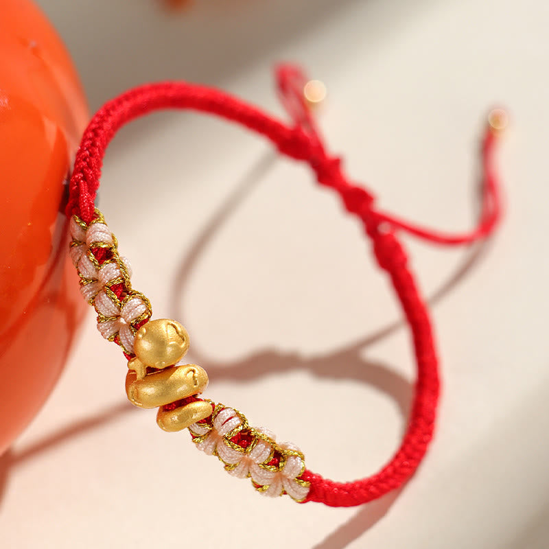 Buddha Stonesハンドメイド 999 スターリングシルバー 蛇年 赤い糸 ハート 桃の花 幸運ブレスレット