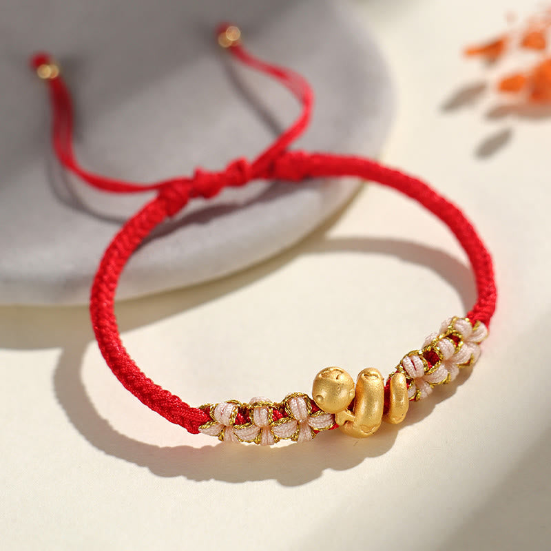 Buddha Stonesハンドメイド 999 スターリングシルバー 蛇年 赤い糸 ハート 桃の花 幸運ブレスレット
