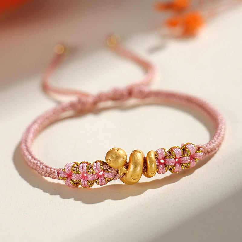 Buddha Stonesハンドメイド 999 スターリングシルバー 蛇年 赤い糸 ハート 桃の花 幸運ブレスレット
