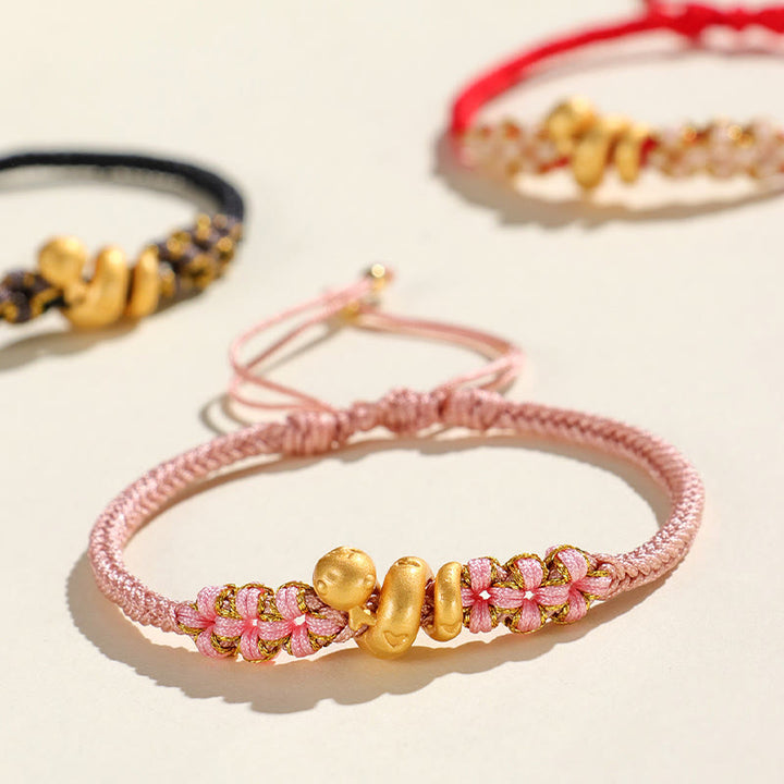 Buddha Stonesハンドメイド 999 スターリングシルバー 蛇年 赤い糸 ハート 桃の花 幸運ブレスレット