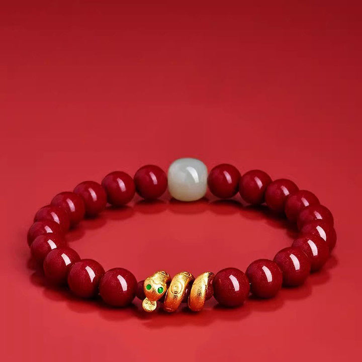 Buddha Stones辰砂ビーズ 和田翡翠 蛇年 祝福ブレスレット