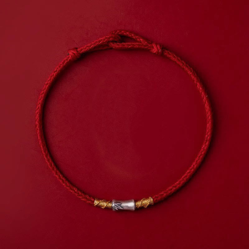 Buddha Stonesハンドメイド925スターリングシルバー竹デザイン赤い糸幸運編みブレスレット