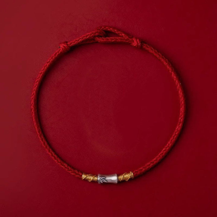 Buddha Stonesハンドメイド925スターリングシルバー竹デザイン赤い糸幸運編みブレスレット