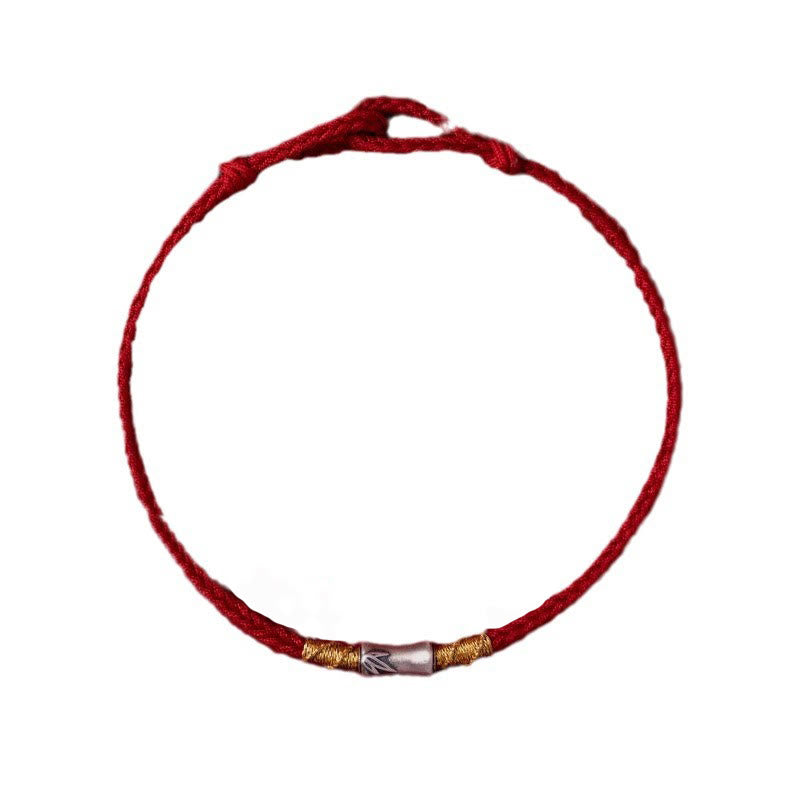 Buddha Stonesハンドメイド925スターリングシルバー竹デザイン赤い糸幸運編みブレスレット