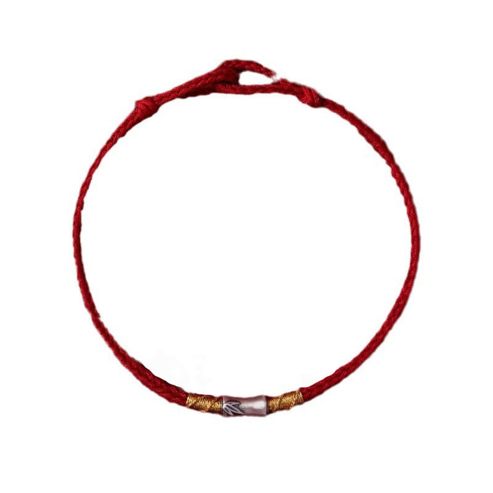 Buddha Stonesハンドメイド925スターリングシルバー竹デザイン赤い糸幸運編みブレスレット