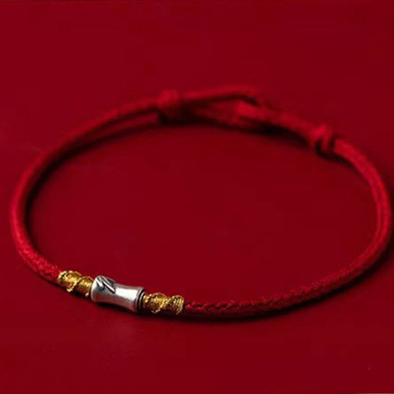 Buddha Stonesハンドメイド925スターリングシルバー竹デザイン赤い糸幸運編みブレスレット
