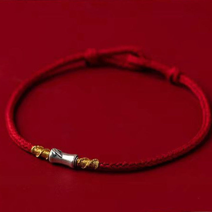 Buddha Stonesハンドメイド925スターリングシルバー竹デザイン赤い糸幸運編みブレスレット