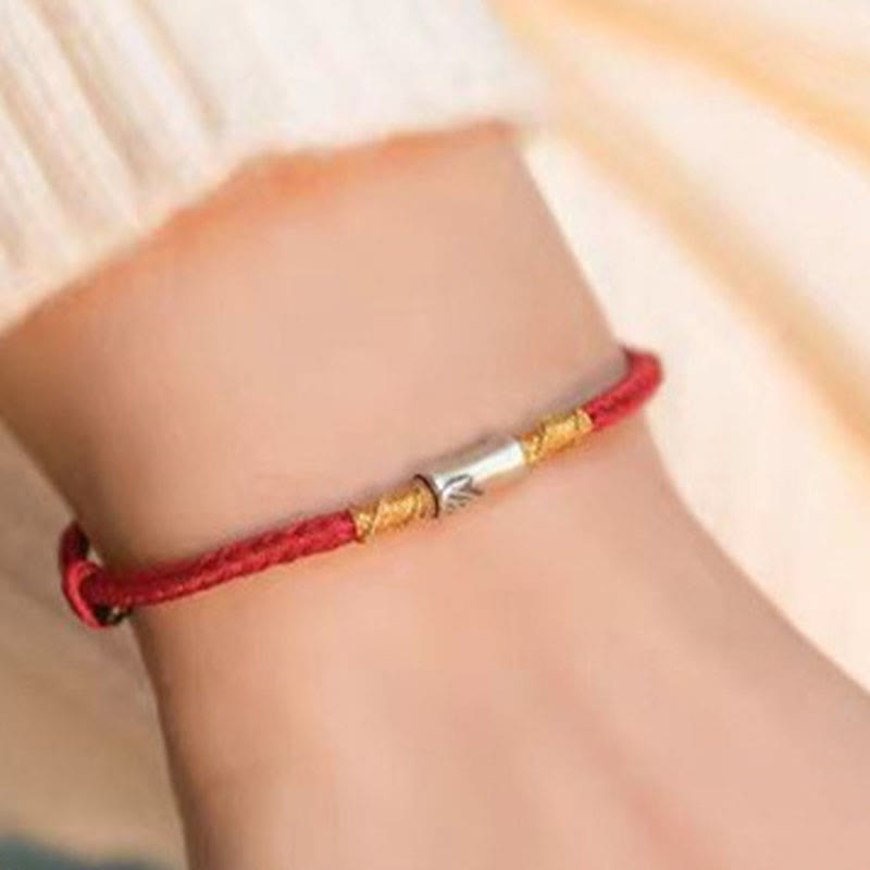 Buddha Stonesハンドメイド925スターリングシルバー竹デザイン赤い糸幸運編みブレスレット