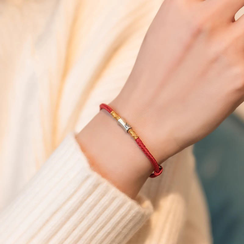 Buddha Stonesハンドメイド925スターリングシルバー竹デザイン赤い糸幸運編みブレスレット