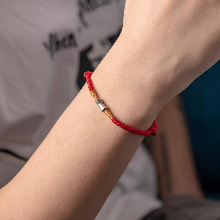 Buddha Stonesハンドメイド925スターリングシルバー竹デザイン赤い糸幸運編みブレスレット