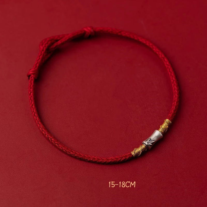 Buddha Stonesハンドメイド925スターリングシルバー竹デザイン赤い糸幸運編みブレスレット