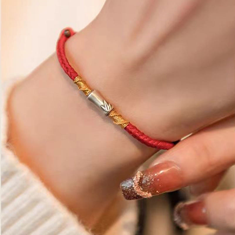 Buddha Stonesハンドメイド925スターリングシルバー竹デザイン赤い糸幸運編みブレスレット