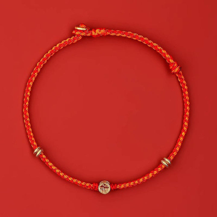 Buddha Stonesハンドメイド編み込みレッドストリング925スターリングシルバーフーキャラクター幸運ブレスレット