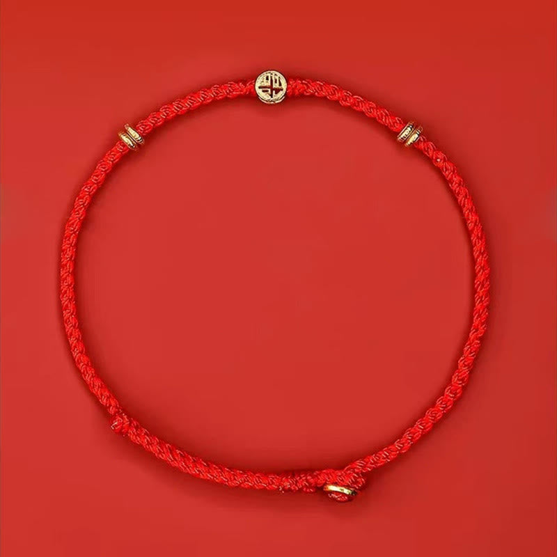 Buddha Stonesハンドメイド編み込みレッドストリング925スターリングシルバーフーキャラクター幸運ブレスレット