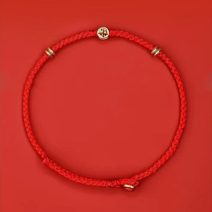Buddha Stonesハンドメイド編み込みレッドストリング925スターリングシルバーフーキャラクター幸運ブレスレット