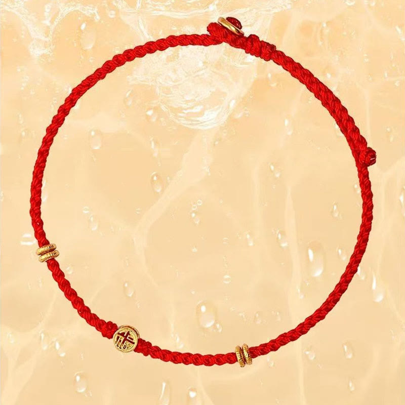 Buddha Stonesハンドメイド編み込みレッドストリング925スターリングシルバーフーキャラクター幸運ブレスレット