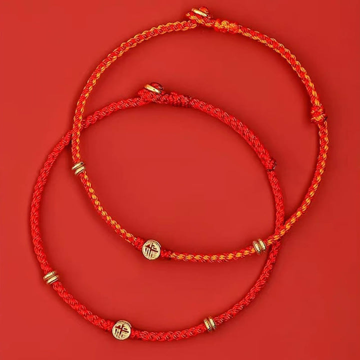 Buddha Stonesハンドメイド編み込みレッドストリング925スターリングシルバーフーキャラクター幸運ブレスレット