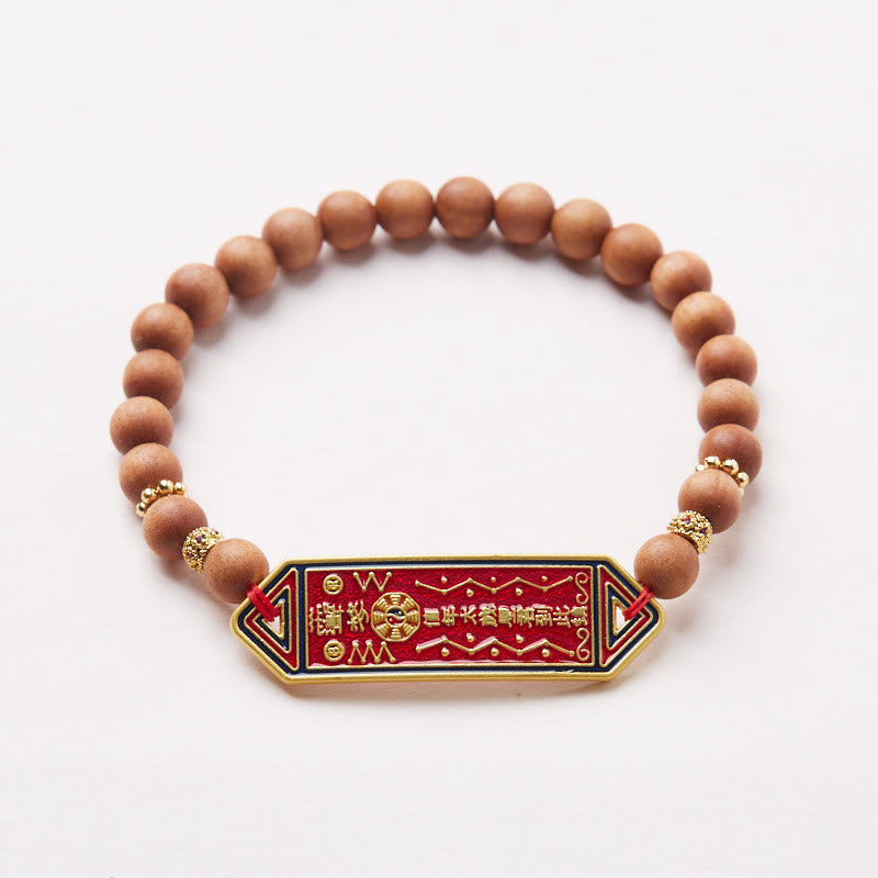 Buddha Stones白檀 木製ビーズ 金メッキ 銅 八卦 陰陽 漢字 ハーモニーブレスレット
