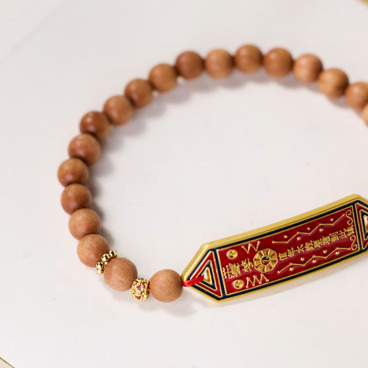 Buddha Stones白檀 木製ビーズ 金メッキ 銅 八卦 陰陽 漢字 ハーモニーブレスレット