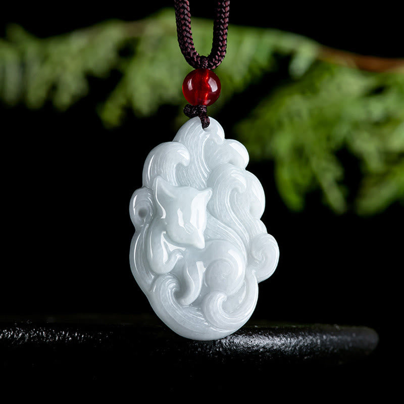 Buddha Stones天然翡翠九尾狐幸運ネックレスペンダント