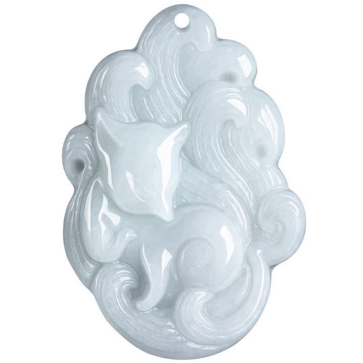 Buddha Stones天然翡翠九尾狐幸運ネックレスペンダント