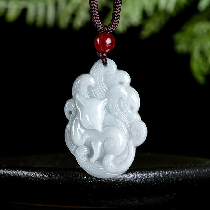 Buddha Stones天然翡翠九尾狐幸運ネックレスペンダント