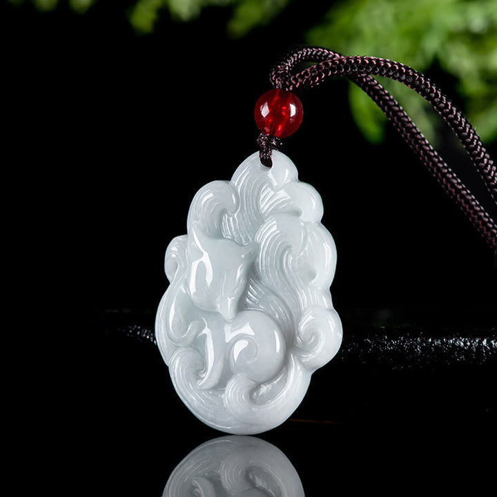 Buddha Stones天然翡翠九尾狐幸運ネックレスペンダント