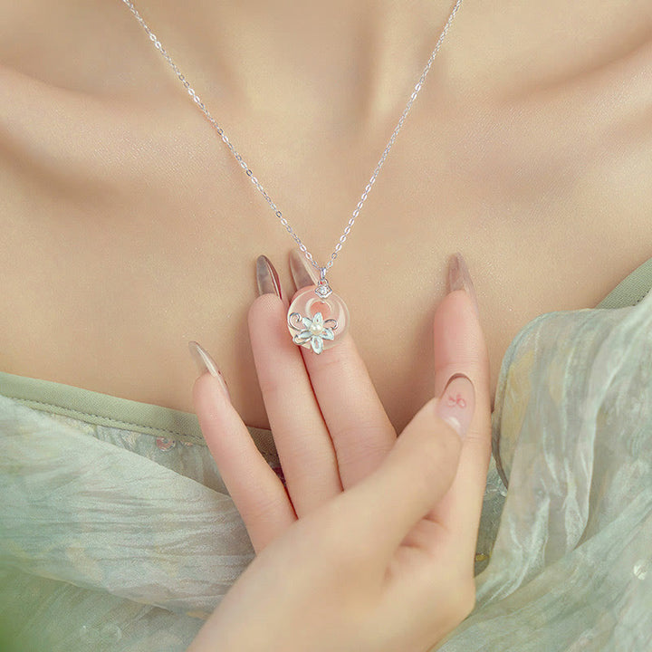 Buddha Stonesカルセドニー平和のお守りチャーム999スターリングシルバー ロータス ポジティブネックレスペンダント - image 10