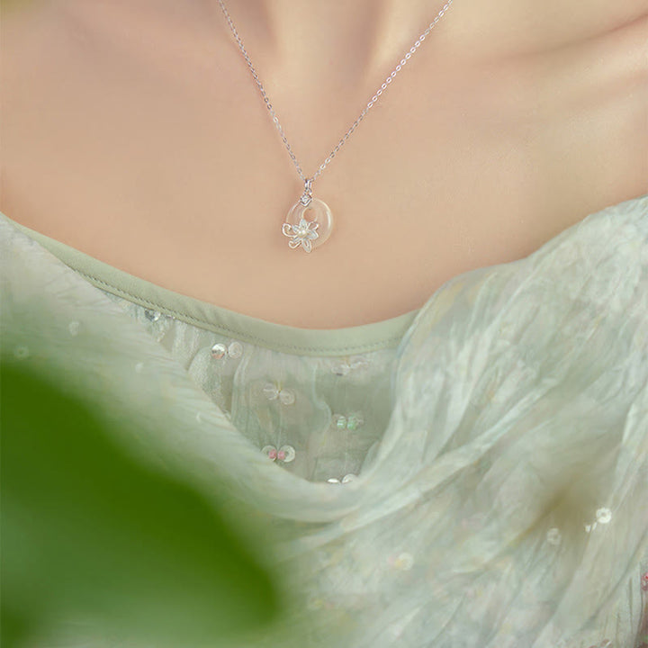 Buddha Stonesカルセドニー平和のお守りチャーム999スターリングシルバー ロータス ポジティブネックレスペンダント - image 11