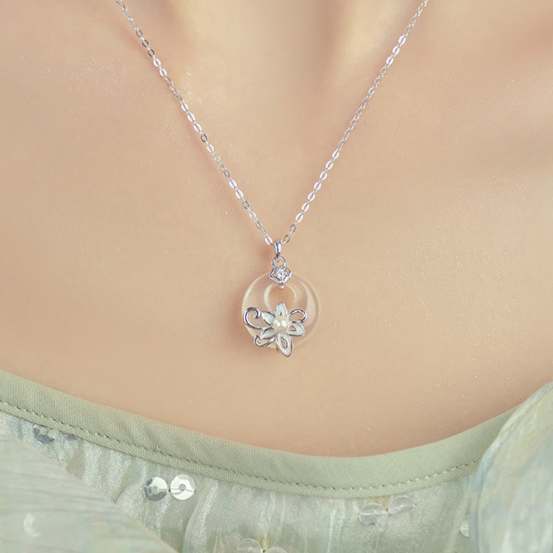 Buddha Stonesカルセドニー平和のお守りチャーム999スターリングシルバー ロータス ポジティブネックレスペンダント - image 4