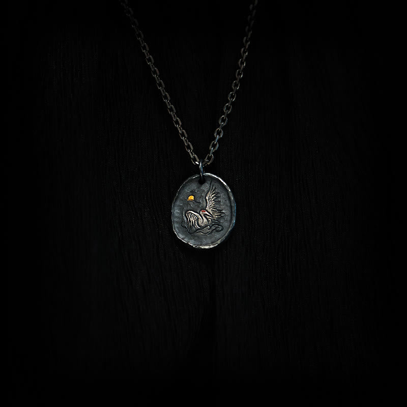 Buddha Stones999スターリングシルバー 24Kゴールド 鶴 吉兆 雲 バランスネックレス ペンダント