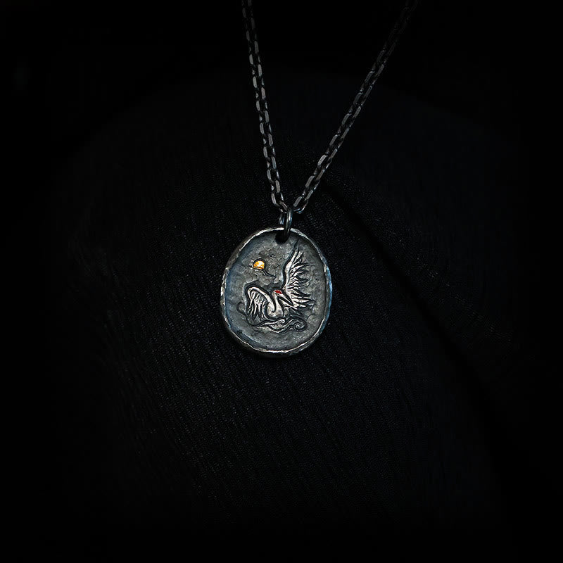 Buddha Stones999スターリングシルバー 24Kゴールド 鶴 吉兆 雲 バランスネックレス ペンダント