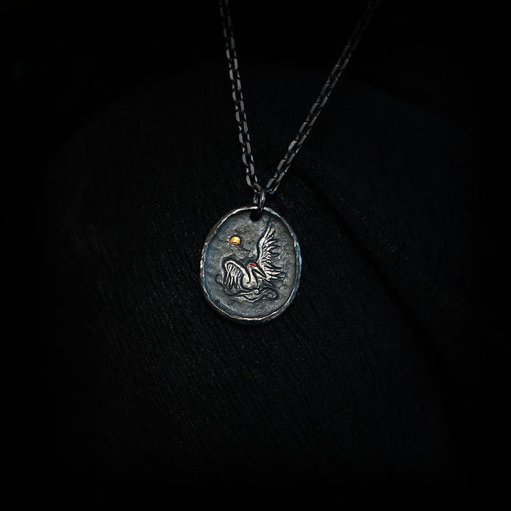 Buddha Stones999スターリングシルバー 24Kゴールド 鶴 吉兆 雲 バランスネックレス ペンダント