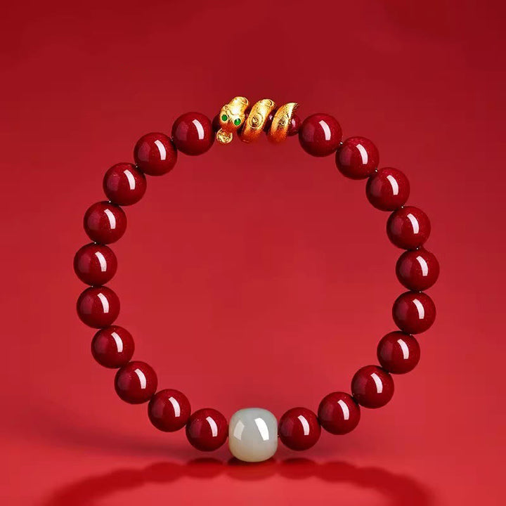 Buddha Stones辰砂ビーズ 和田翡翠 蛇年 祝福ブレスレット