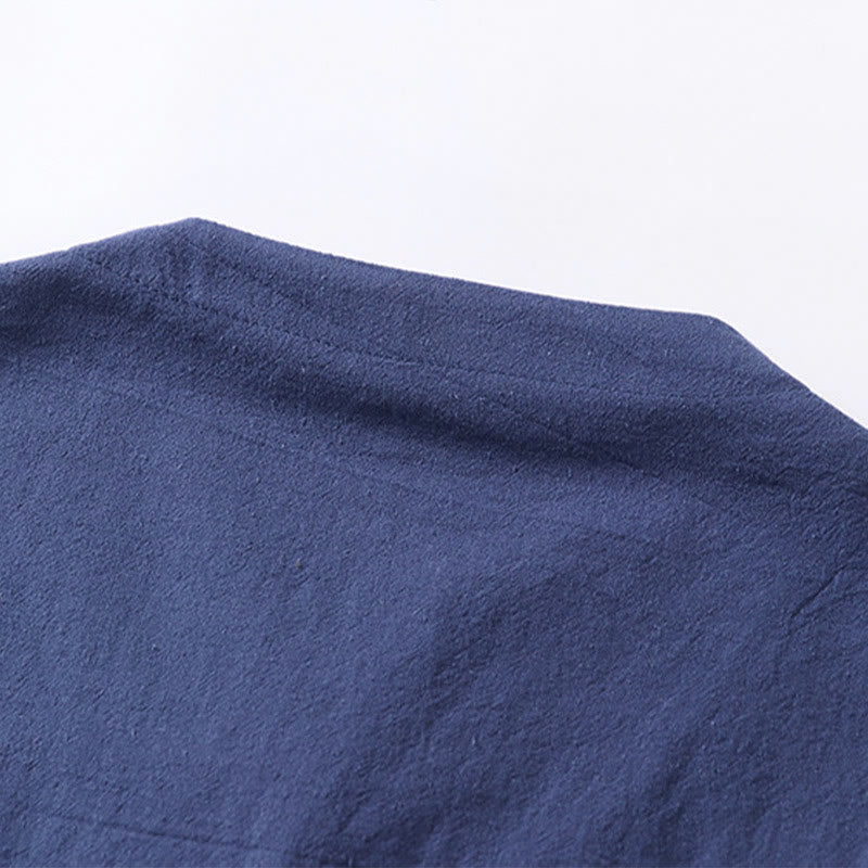 Buddha Stones無地 七分袖 ワンボタン コットンリネン メンズシャツ - image 9