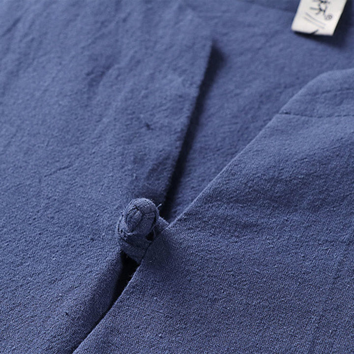 Buddha Stones無地 七分袖 ワンボタン コットンリネン メンズシャツ - image 10