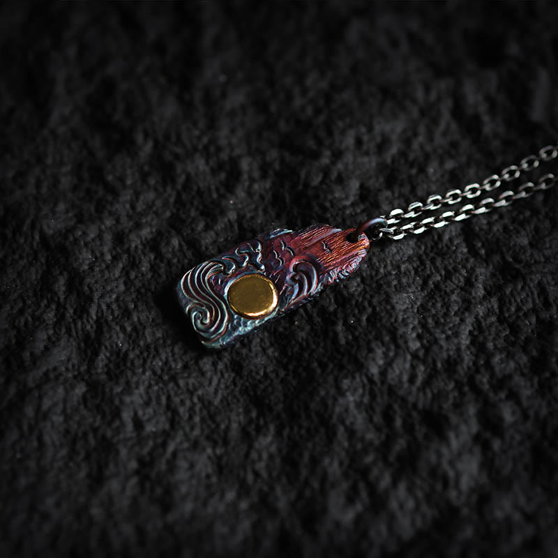 Buddha Stones999スターリングシルバー 24Kゴールド ウェーブ サンバランス ネックレス ペンダント